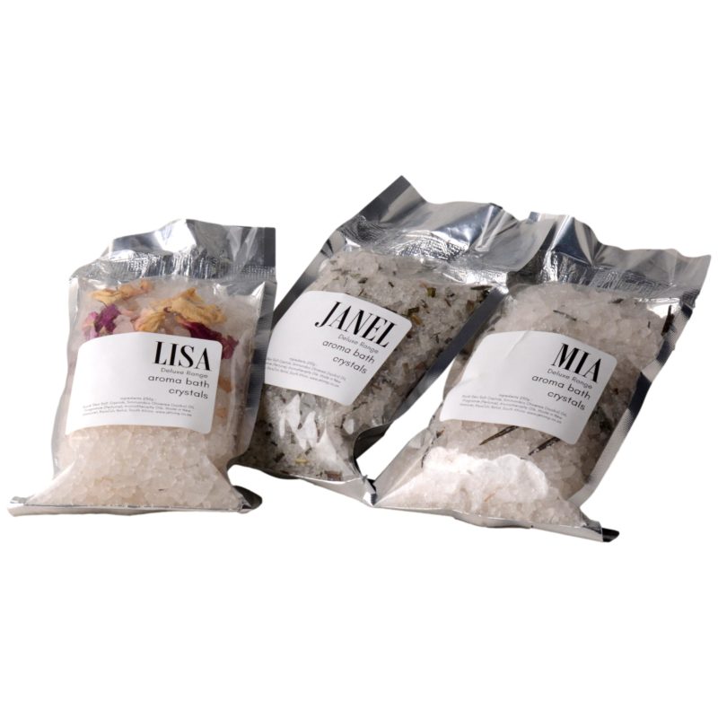 Deluxe-bath-aroma-bath-rock-crystals-250g-in a-white-bag